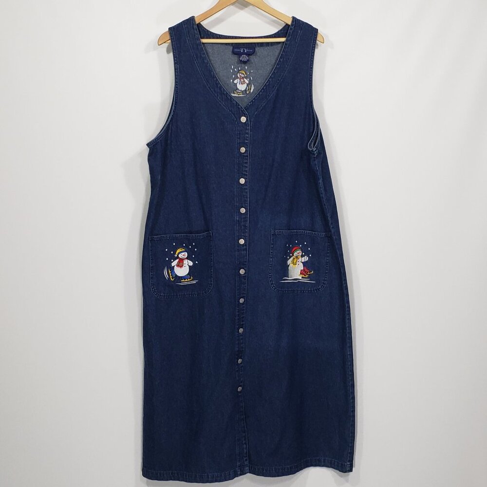TY Originial Wear  Vintage Denim Jumper  Snowman Winter Holidays  Plus Size 20W